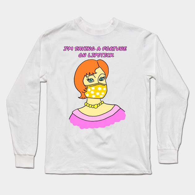 Lipstick Mask Wearing Woman Long Sleeve T-Shirt by Michelle Le Grand